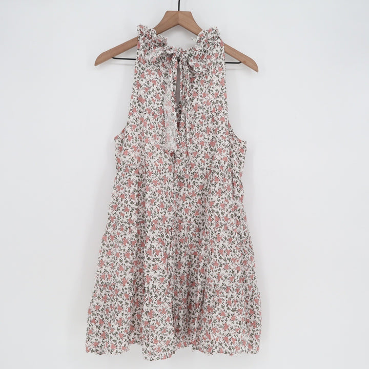 Aura Pink Floral Halter Mini Dress Tiered Babydoll Large