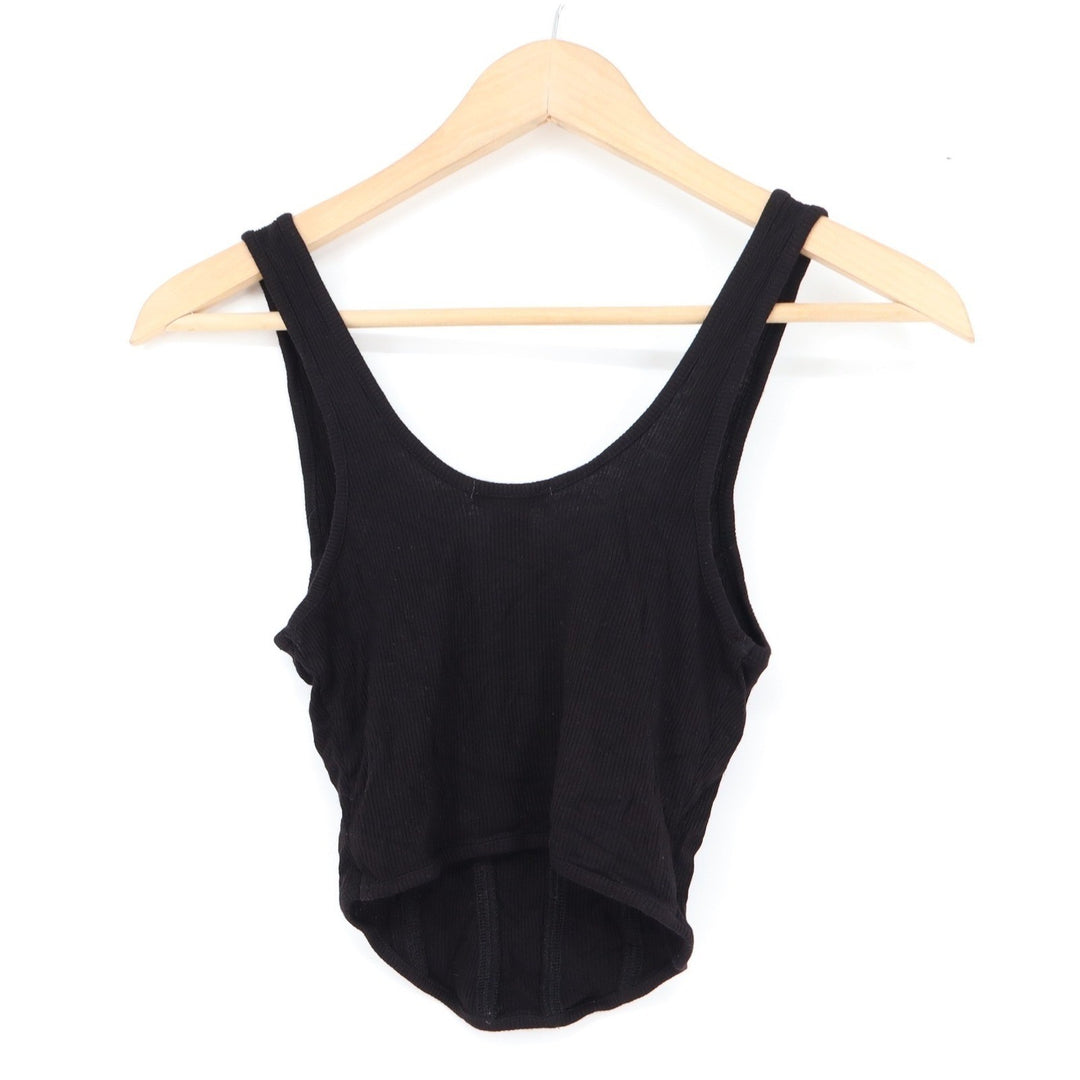 Bozzolo Black Ribbed Corset Style Crop Tank Top Small