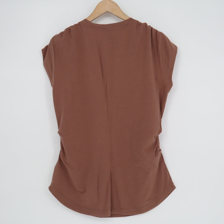 Athleta Renew V-Neck Ruched Cap Sleeve Top Brown Mahogany Large