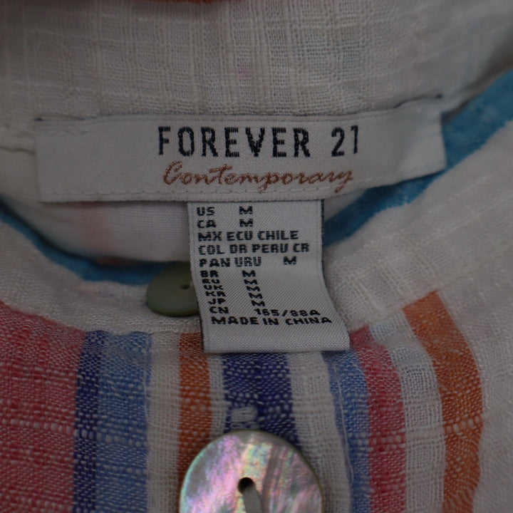 Forever 21 Contemporary Rainbow Stripe Button Front Crop Top Medium Multicolor