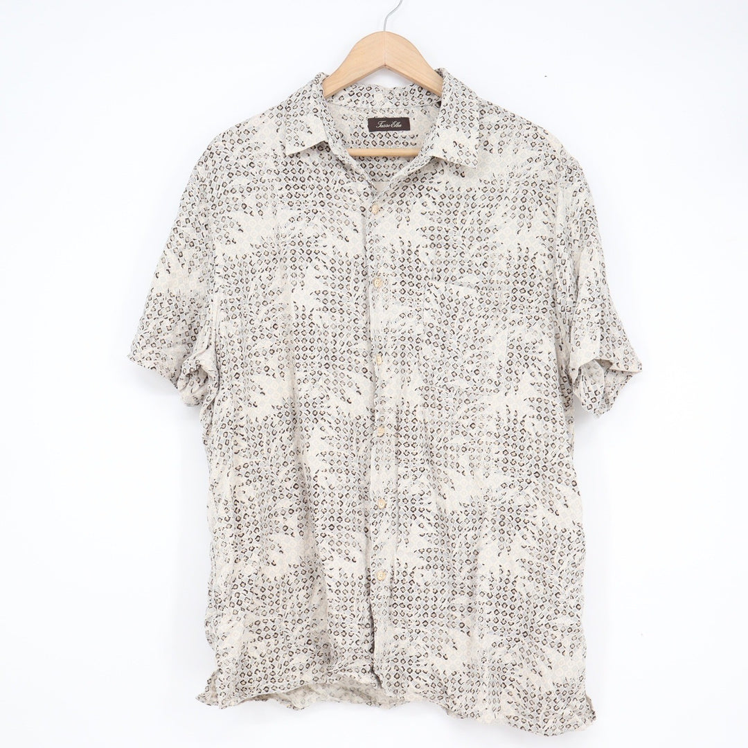 Tasso Elba Mens Large Silk Rayon Blend Geometric Print Short Sleeve Button Shirt