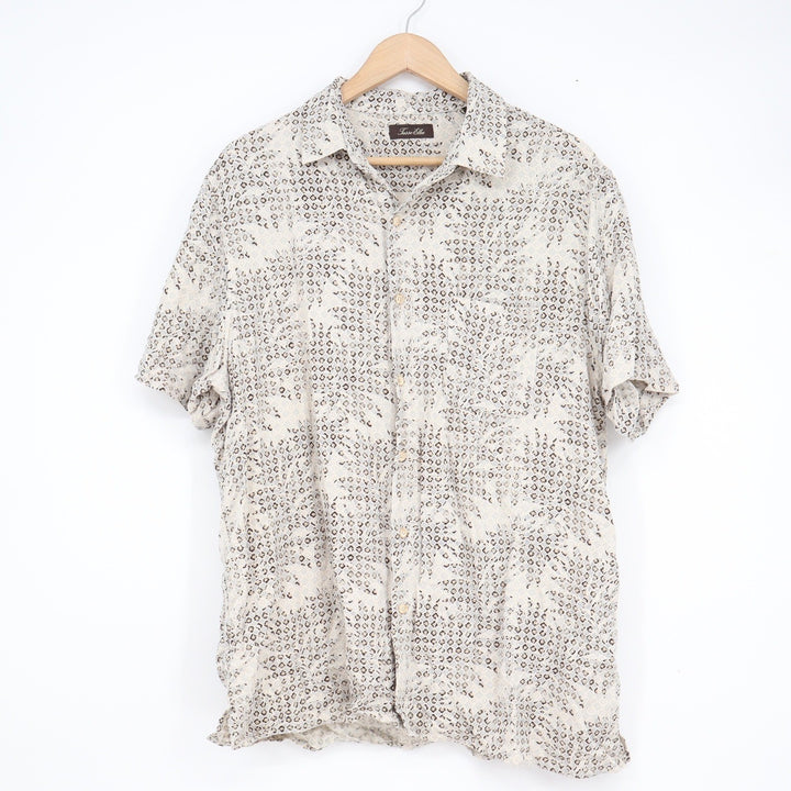 Tasso Elba Mens Large Silk Rayon Blend Geometric Print Short Sleeve Button Shirt