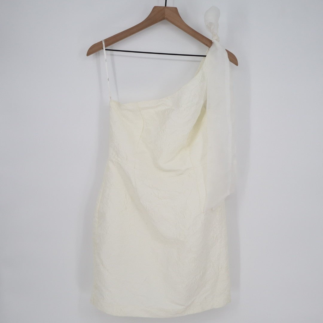 Lulus Unique Perfection Mini Dress Womens M White Floral Jacquard One-Shoulder