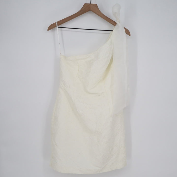 Lulus Unique Perfection Mini Dress Womens M White Floral Jacquard One-Shoulder