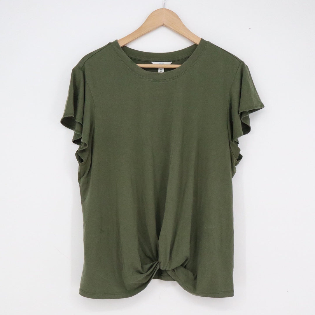 Time and Tru Olive Green Twist Front Flutter Sleeve Tee XXL 20 Lyocell Blend