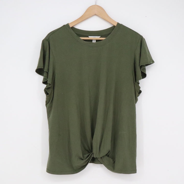 Time and Tru Olive Green Twist Front Flutter Sleeve Tee XXL 20 Lyocell Blend