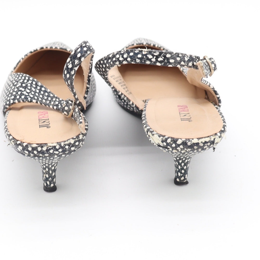 JustFab Mariona Black White Textured Slingback Kitten Heels Size 8.5 Pointed Toe