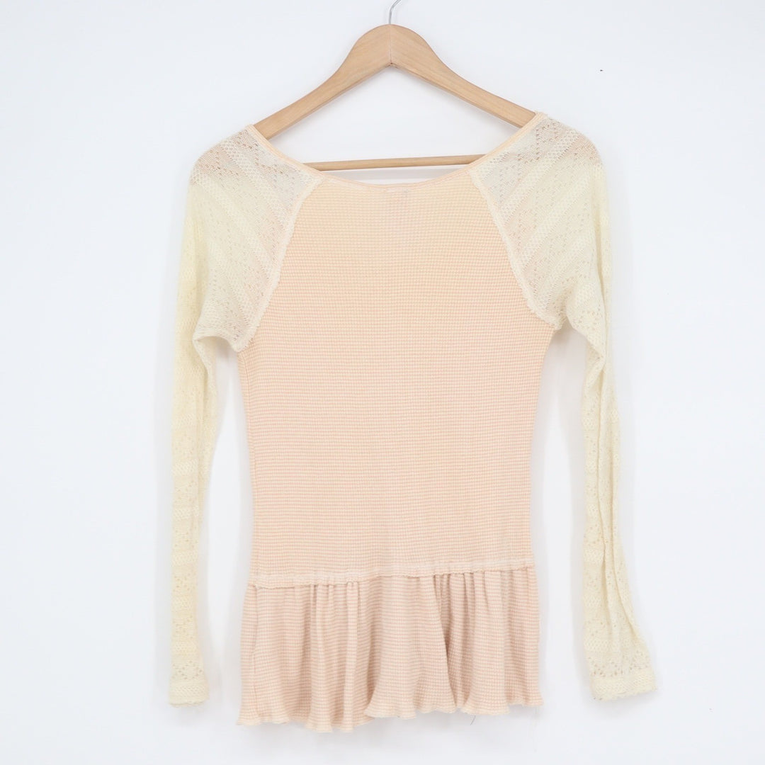 We The Free Free People Peach Thermal Lace Sleeve Peplum Top Small