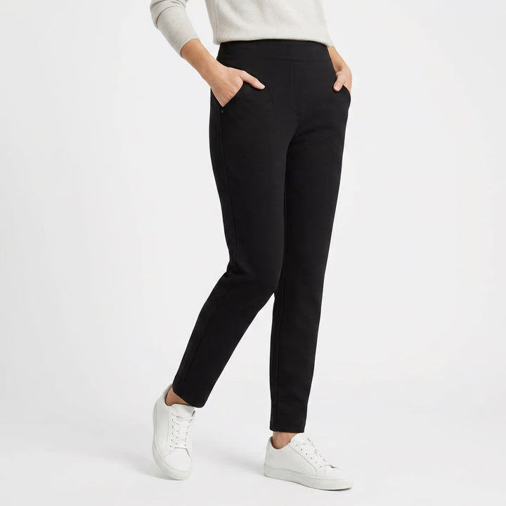 Indero Womens Black Pull On Ponte Pants Slim Leg Stretch Trousers Size S/M