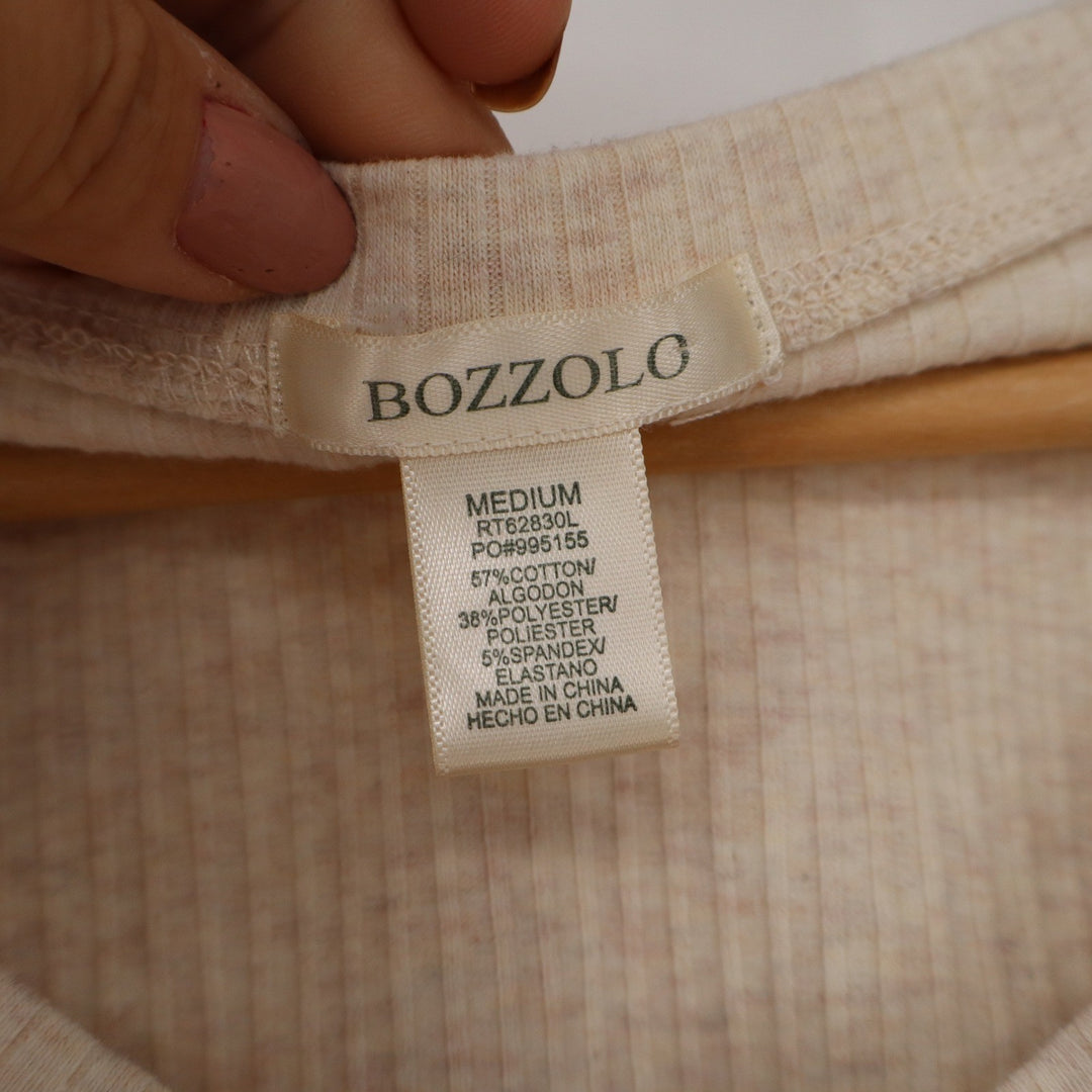 Bozzolo Womens V-Neck Ribbed Long Sleeve Crop Top Beige Oatmeal Size M
