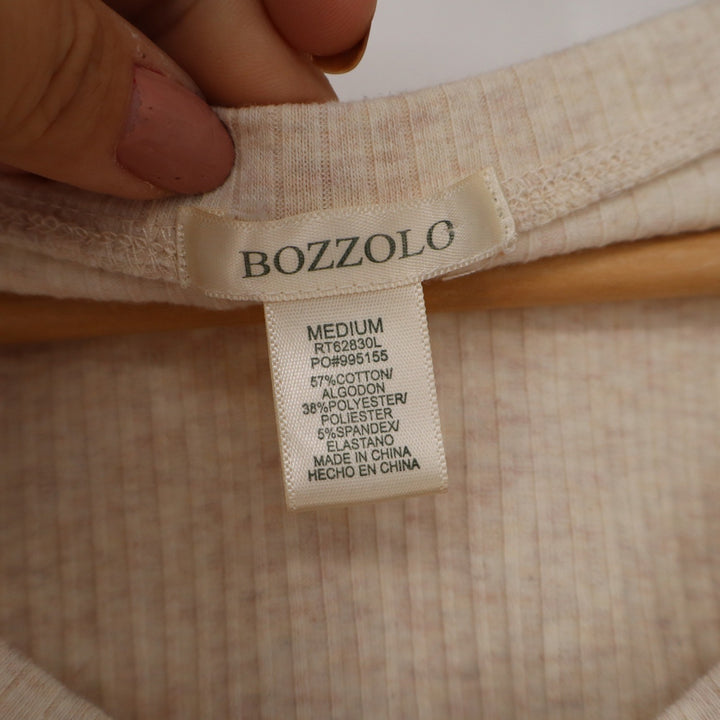 Bozzolo Womens V-Neck Ribbed Long Sleeve Crop Top Beige Oatmeal Size M