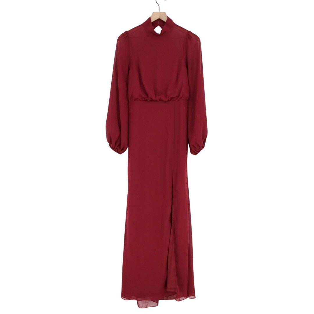 Lulus Graceful Entrance Maxi Dress Womens Medium Maroon Backless Long Sleeve
