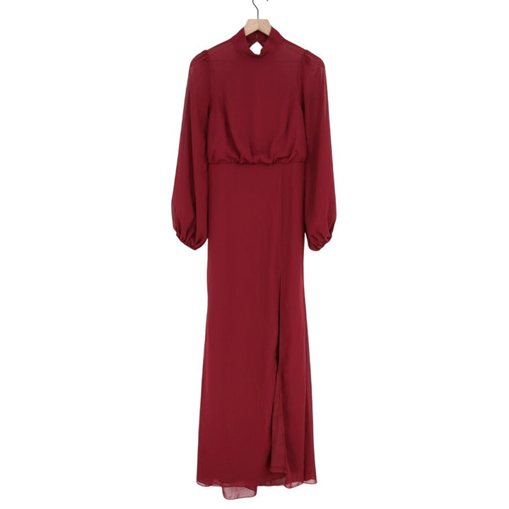 Lulus Graceful Entrance Maxi Dress Womens Medium Maroon Backless Long Sleeve