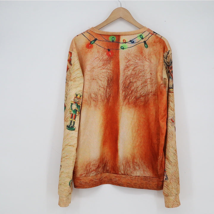 Hairy Chest Ugly Christmas Sweatshirt Funny Holiday 3D Graphic Print Size 8