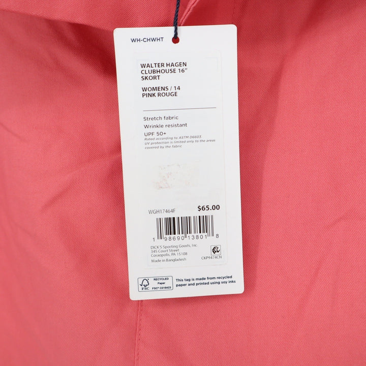 Walter Hagen Clubhouse Womens 14 Pink Rouge Golf Skort Stretch UPF 50+