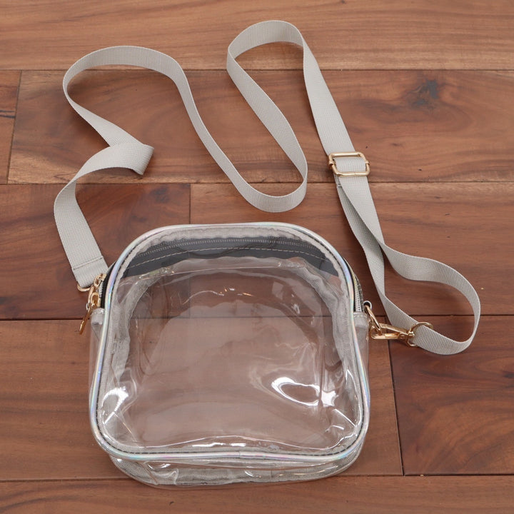 Clear Stadium Approved Crossbody Bag Iridescent Holographic Trim Gold Hardware