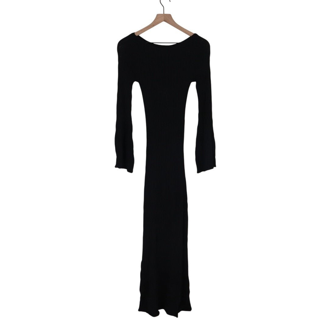 Foxiedox Long Midi Dress Womens 4 Black Knitted Long Sleeve Round Neck Party