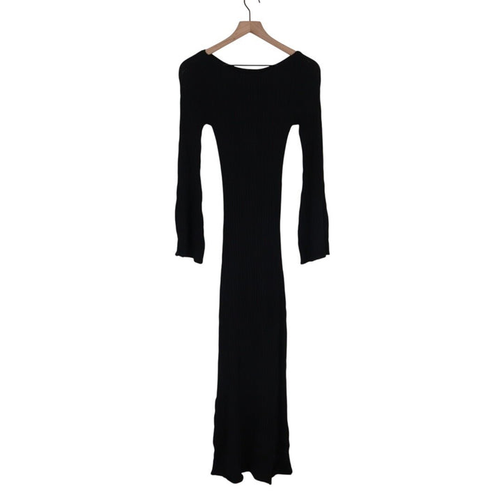 Foxiedox Long Midi Dress Womens 4 Black Knitted Long Sleeve Round Neck Party