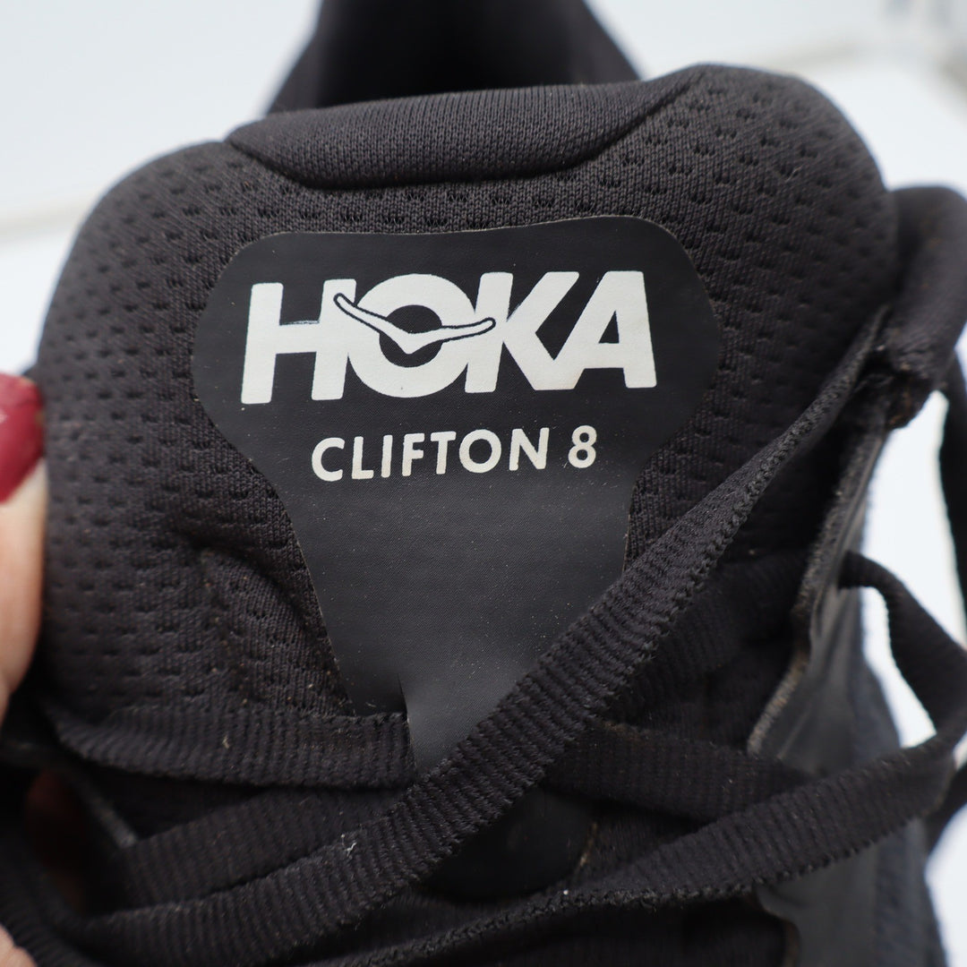 Hoka Running Shoes Mens 10 Clifton 8 Black White Cushioned Athletic Good