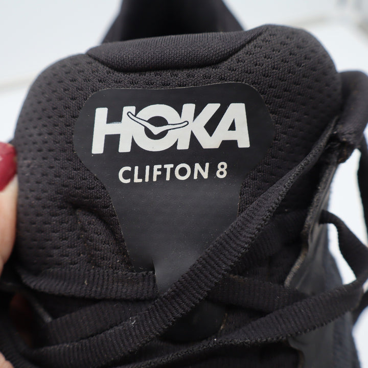Hoka Running Shoes Mens 10 Clifton 8 Black White Cushioned Athletic Good