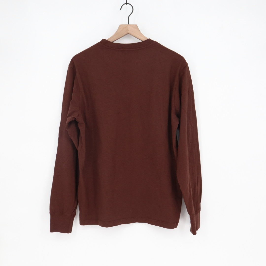 American Giant T-Shirt Men Medim Brown Cotton Long Sleeve Front Pocket Crew Neck