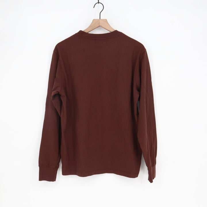 American Giant T-Shirt Men Medim Brown Cotton Long Sleeve Front Pocket Crew Neck