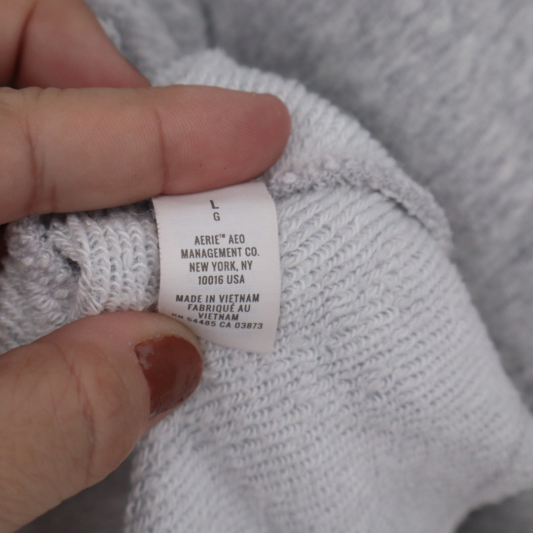 Aerie Womens Grey Quarter Zip Cropped Sweatshirt Raw Hem Large