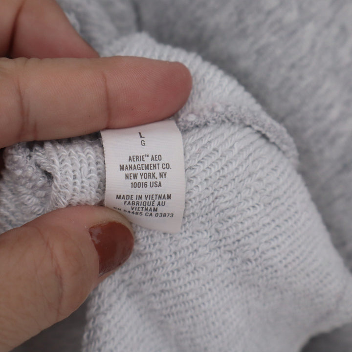Aerie Womens Grey Quarter Zip Cropped Sweatshirt Raw Hem Large