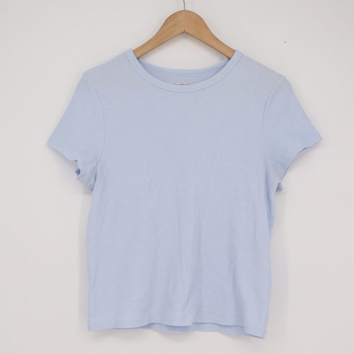 SO Goods For Life Womens XL Light Blue Ribbed Short Sleeve Crew Neck T-Shirt