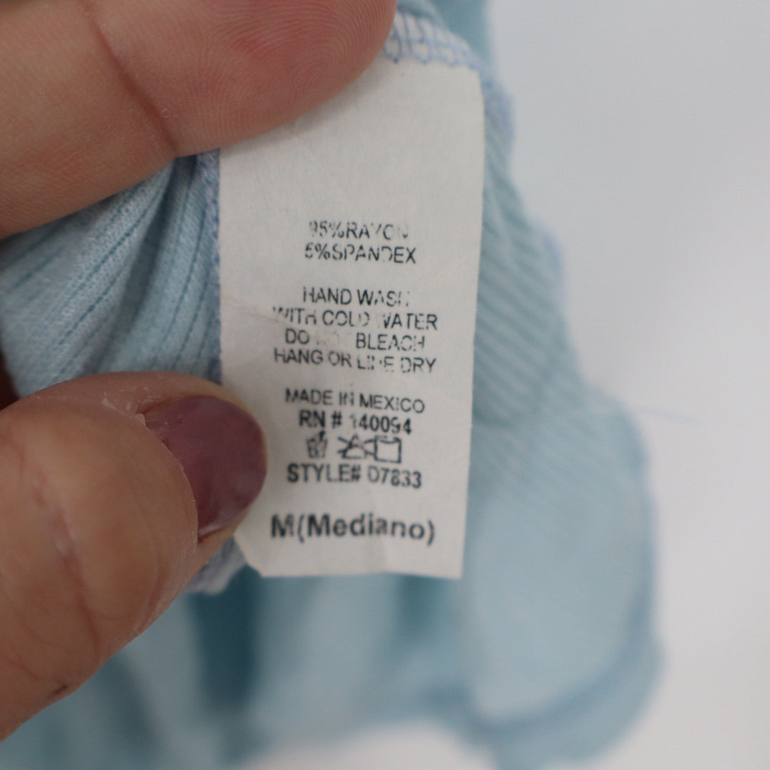 See You Monday Light Blue Ribbed Tiered Mini Dress V-Neck Flutter Sleeve Medium