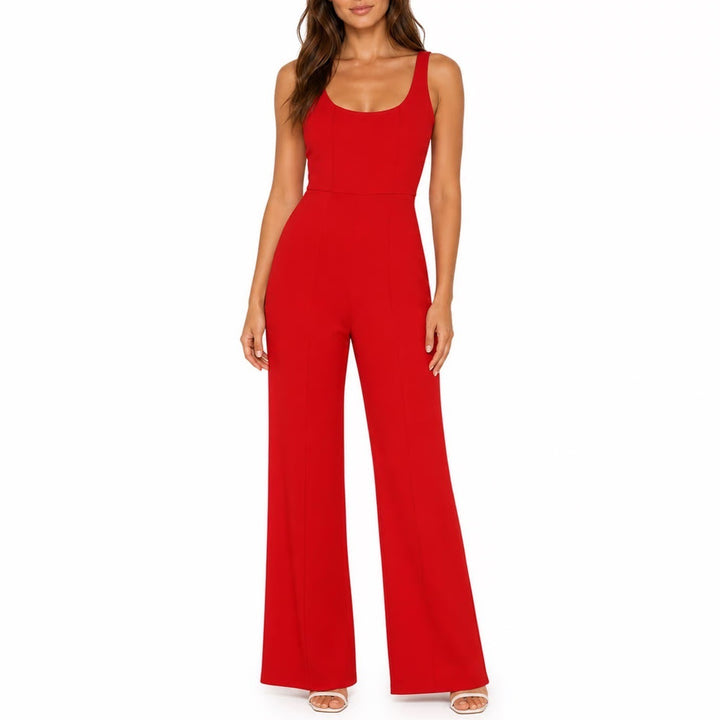 Missguided Red Scoop Neck Sleeveless Wide Leg Flare Jumpsuit Size 4 US