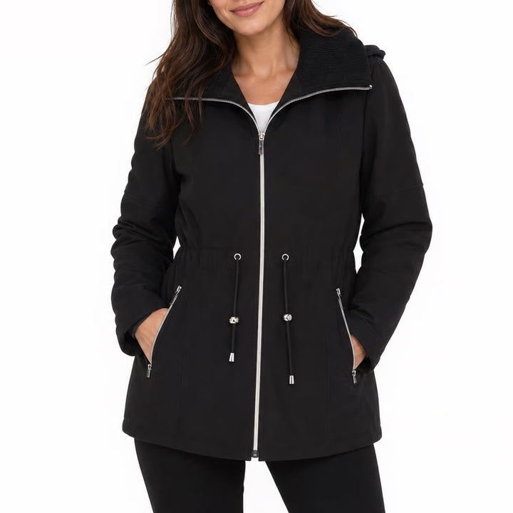 Apt 9 Womens Black Softshell Parka Jacket Hooded Drawstring Waist Size M