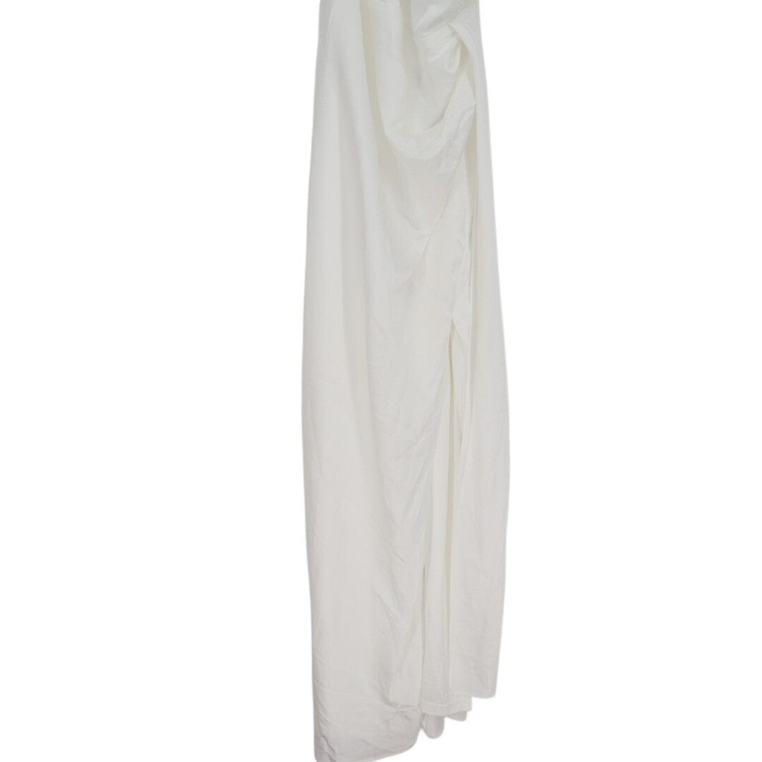 Lulus Midi Dress Womens XS White Pleated Back Zip Side Slit Spaghetti Strap