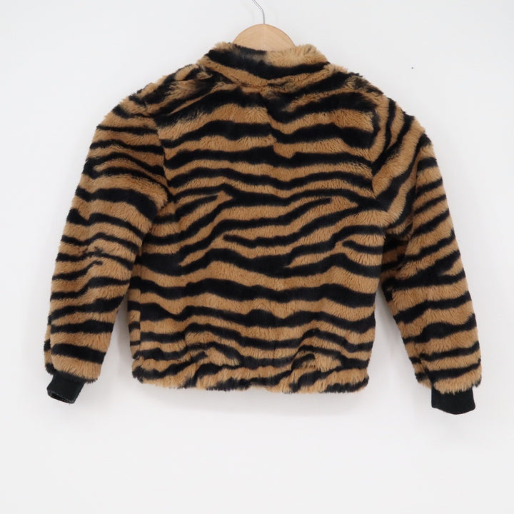 Art Class Girls Tiger Print Faux Fur Bomber Jacket Brown Black Zip Up S 6/6X