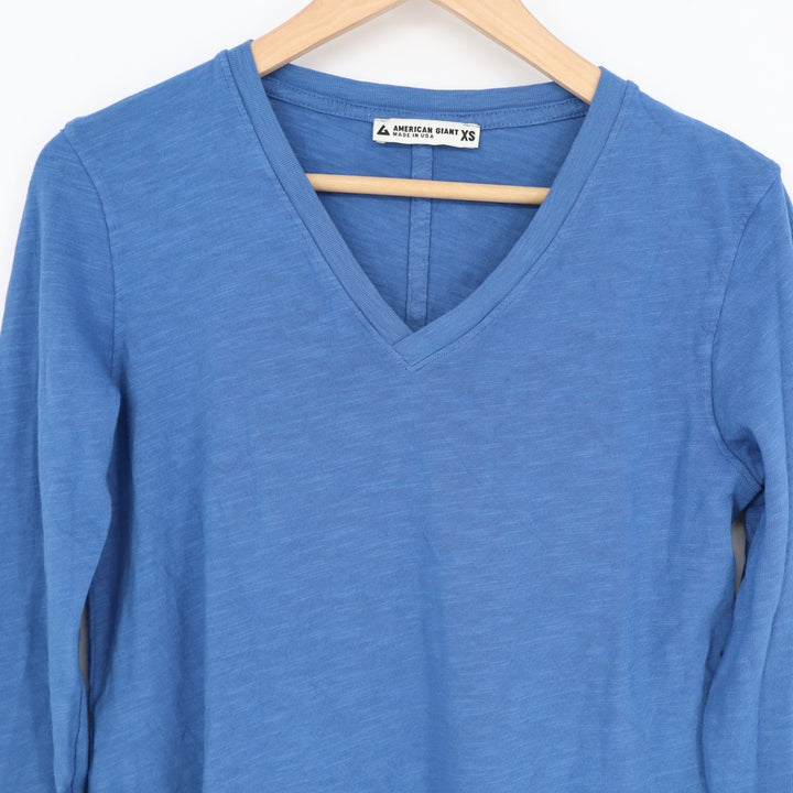 American Giant Premium Slub T-Shirt Womens XS Blue Cotton V-Neck Long Sleeve