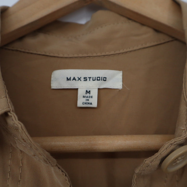 Max Studio Womens Utility Jumpsuit Tan Brown Long Sleeve Tie Waist Size M