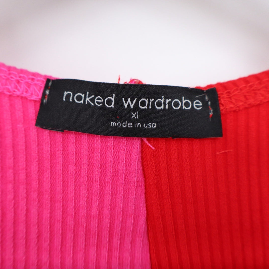 Naked Wardrobe Pink Red Colorblock Ribbed Midi Dress XL Sleeveless