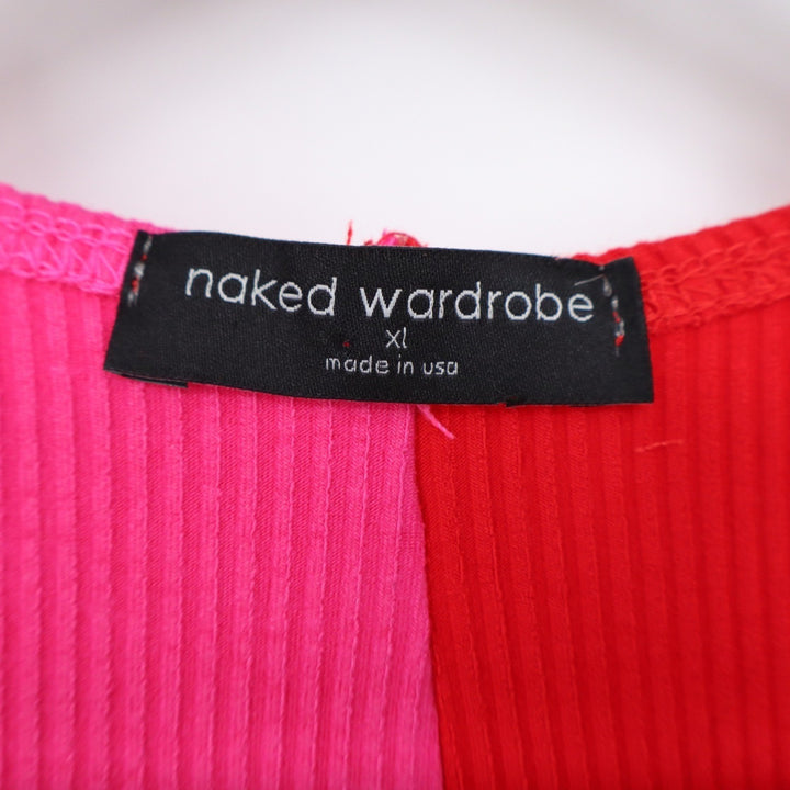 Naked Wardrobe Pink Red Colorblock Ribbed Midi Dress XL Sleeveless