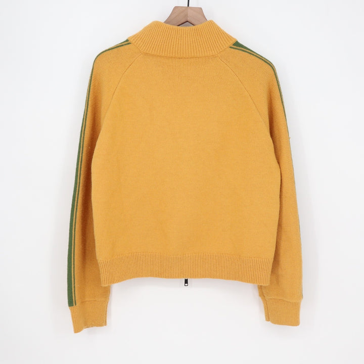 Track Jacket Womens Large Yellow Knit Ribbed Full Zip Mock Neck Raglan Sleeve