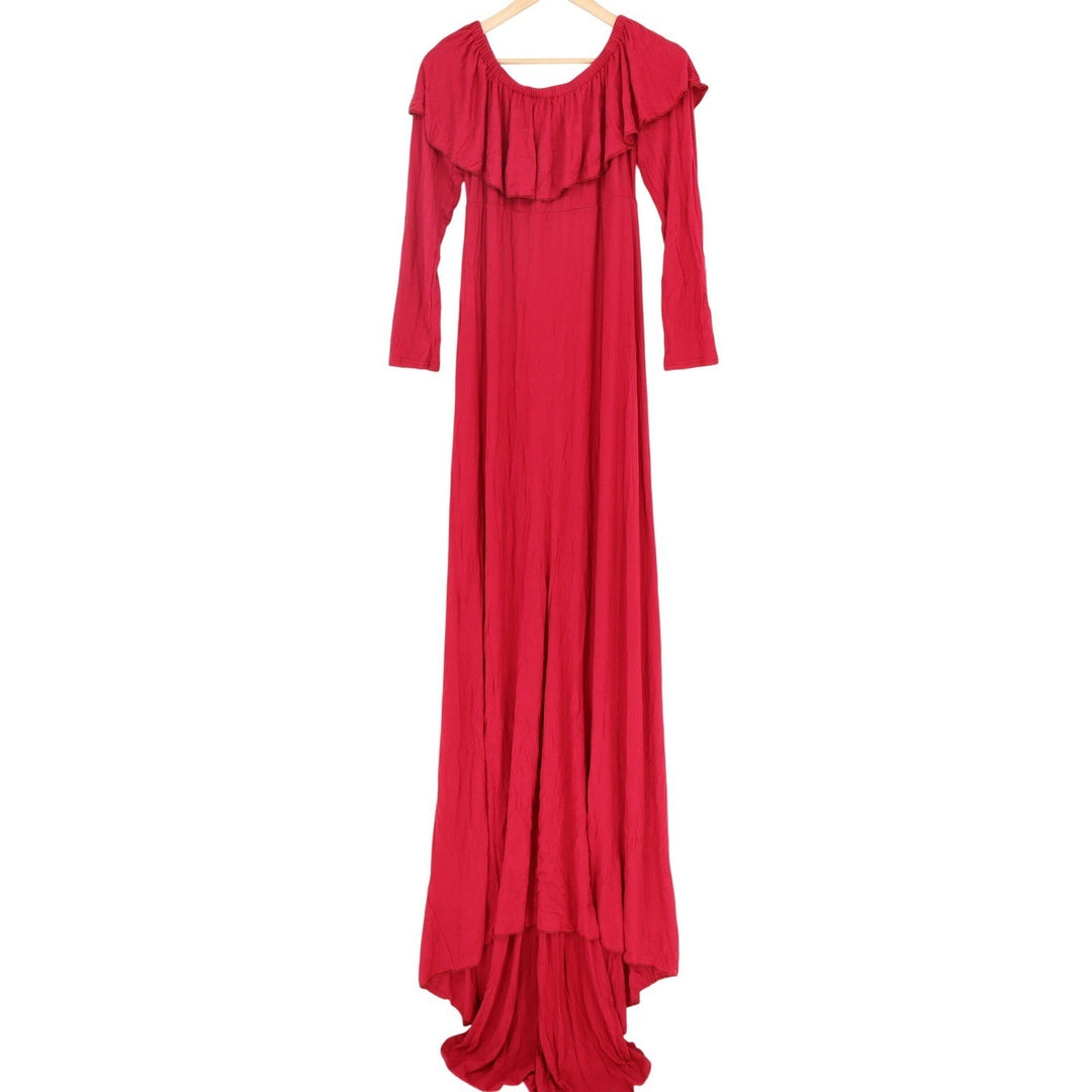 Red Off the Shoulder Maxi Dress Long Sleeve Ruffle Maternity Photoshoot XL