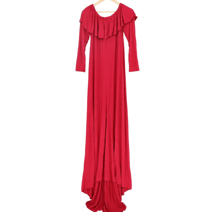 Red Off the Shoulder Maxi Dress Long Sleeve Ruffle Maternity Photoshoot XL