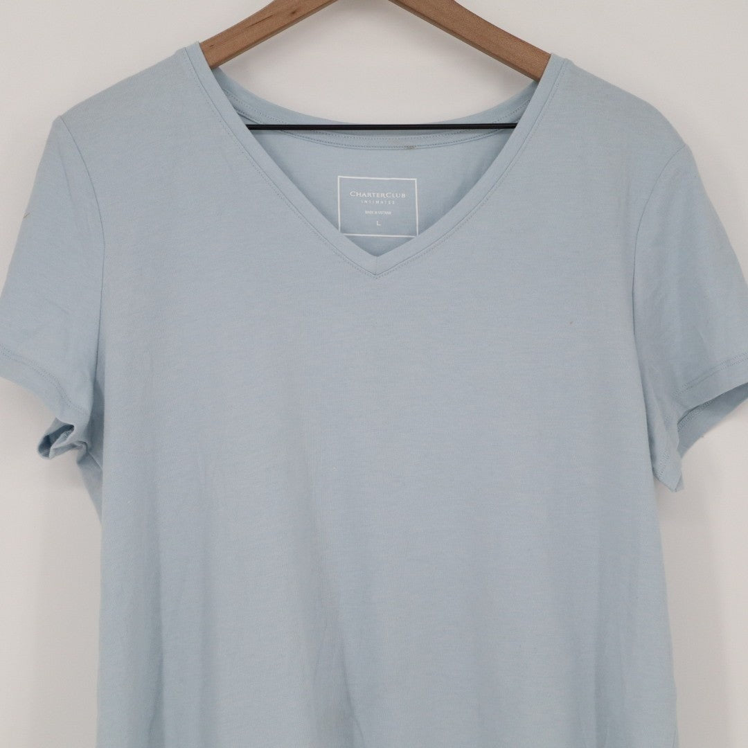 Charter Club Intimates Sleepwear Top Womens L Dolphin Blue V-Neck Short Sleeve