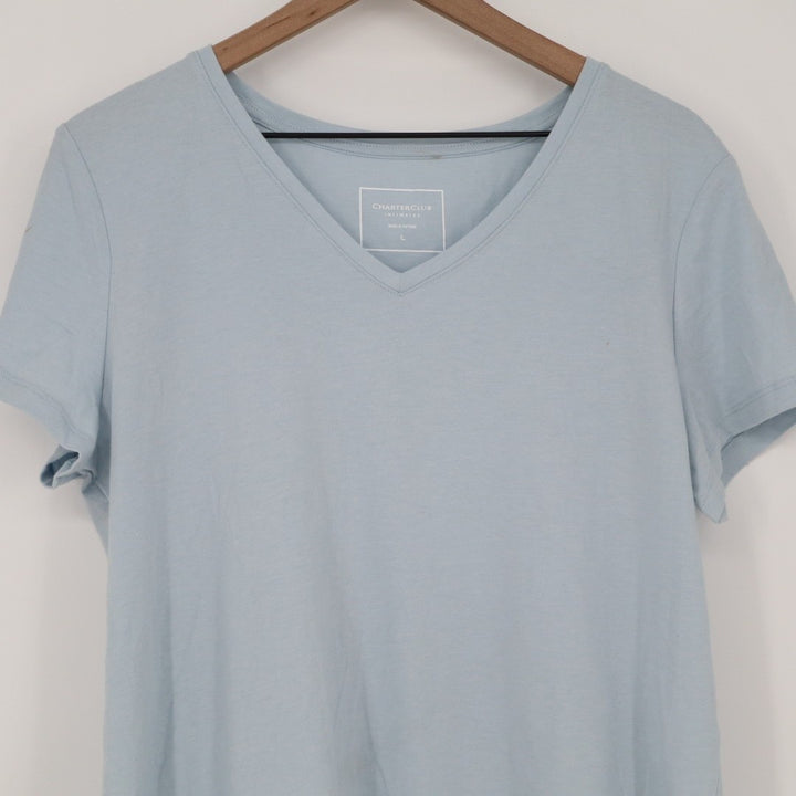 Charter Club Intimates Sleepwear Top Womens L Dolphin Blue V-Neck Short Sleeve