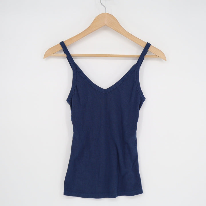 Navy Blue Ribbed V-Neck Camisole Tank Top Style 970 Womens Size Small