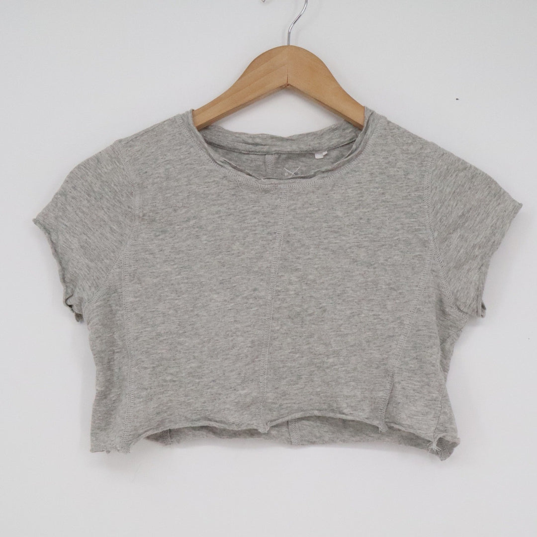 PS Basics by PacSun Heather Grey Cotton Raw Hem Seam Front Crop Top Tee XS