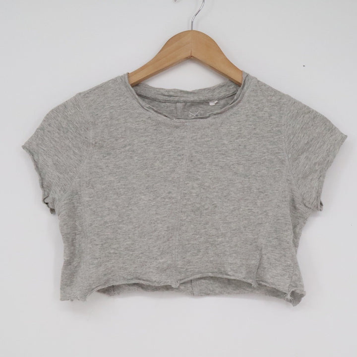 PS Basics by PacSun Heather Grey Cotton Raw Hem Seam Front Crop Top Tee XS