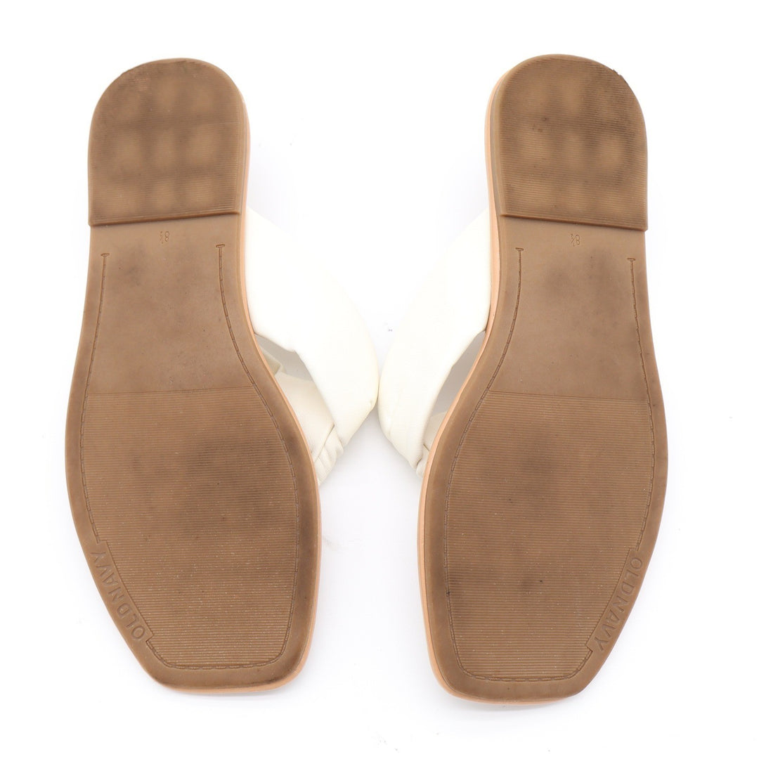 Old Navy Womens Flat Thong Sandal Bone White Knotted Square Toe 8.5