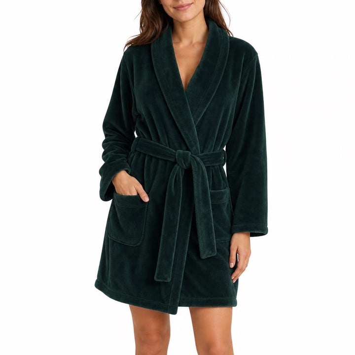 Victorias Secret Plush Fleece Robe Emerald Green Shawl Collar Belted M/L