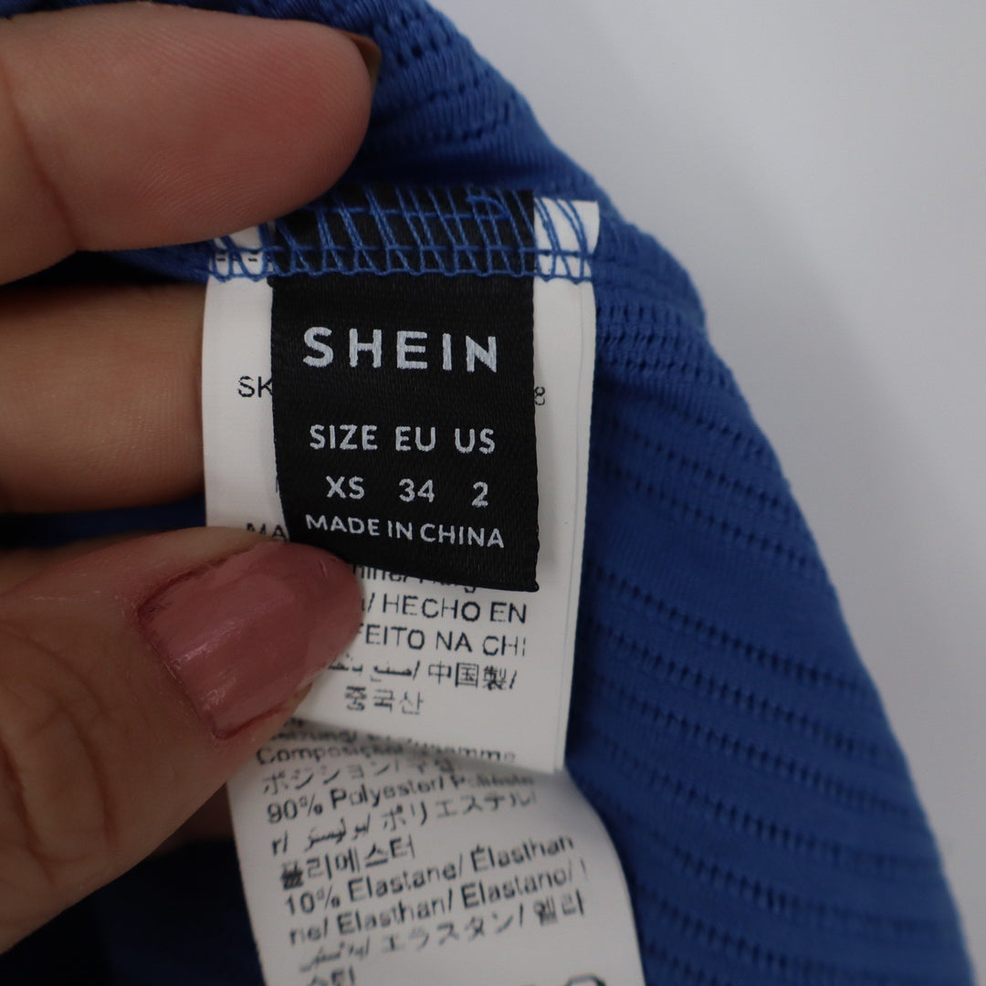 Shein Womens Blue Plisse Pleated Halter Top Silver Ring Detail XS