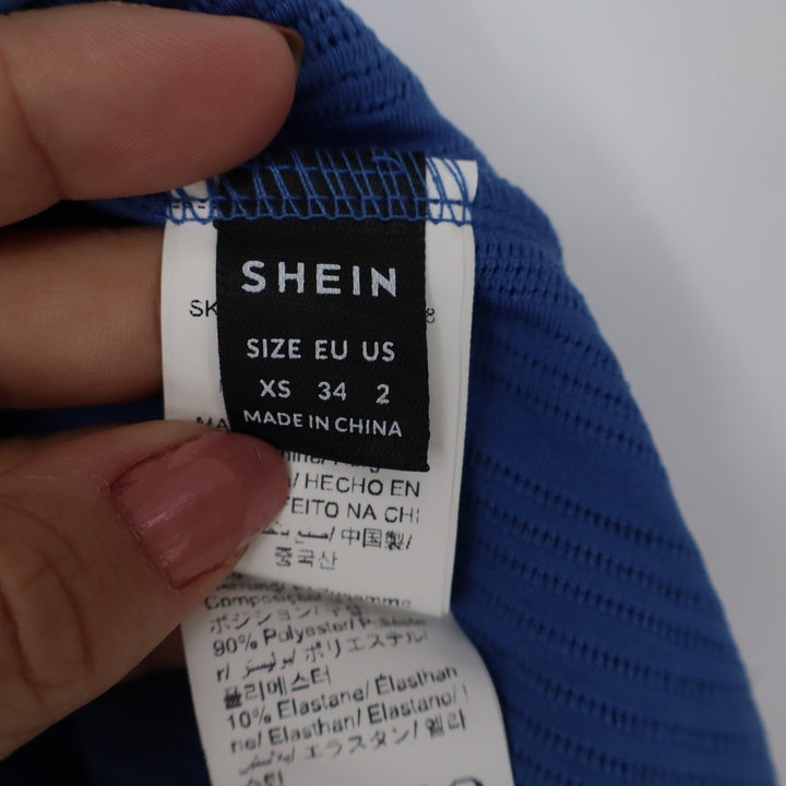 Shein Womens Blue Plisse Pleated Halter Top Silver Ring Detail XS